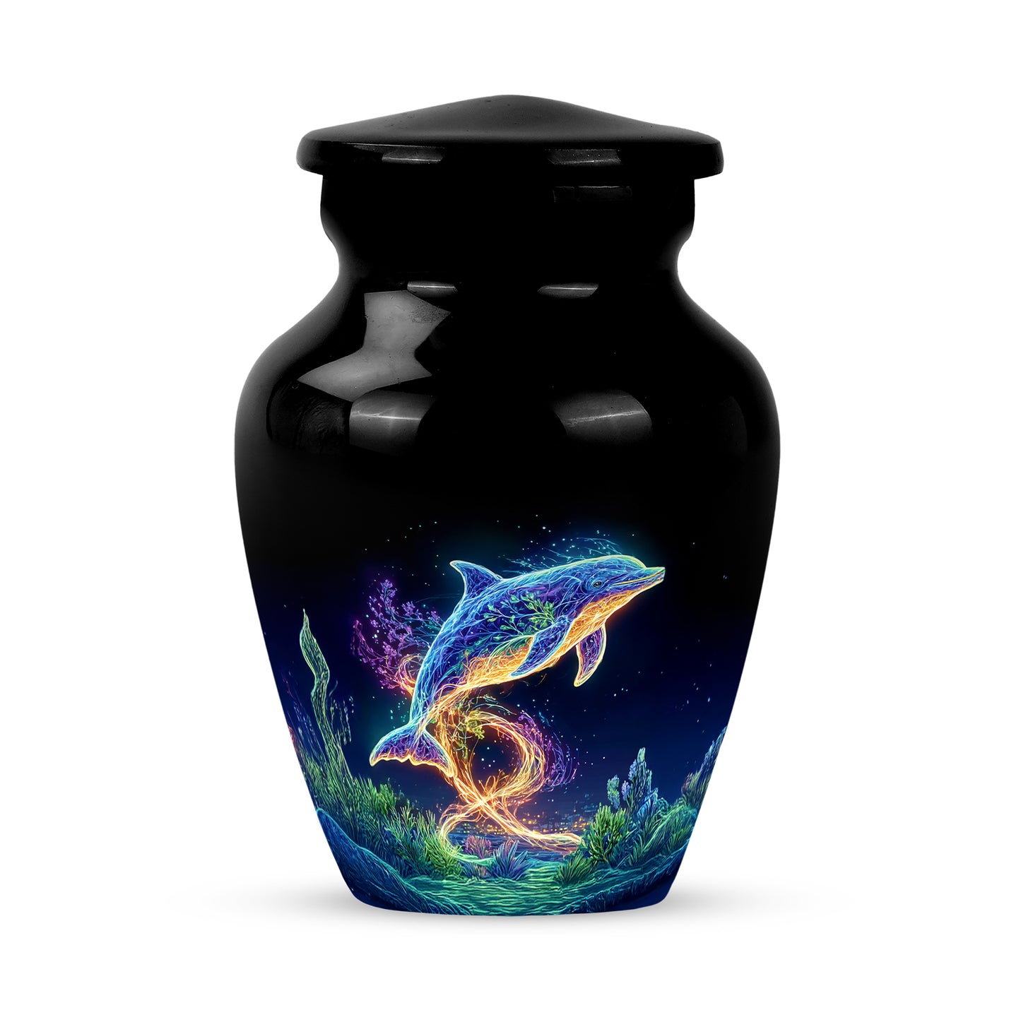 Personalized Refined Dolphin Cremation Urns - Black 10-inch, 200 cu in - Yatskia