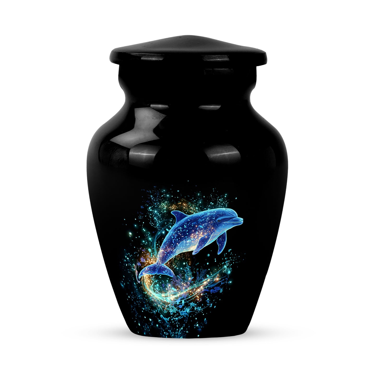 Personalized Black Heavenly Dolphin Cremation Urns for Human Ashes - 10-inch, 200 cu in - Yatskia