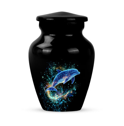 Personalized Black Heavenly Dolphin Cremation Urns for Human Ashes - 10-inch, 200 cu in - Yatskia
