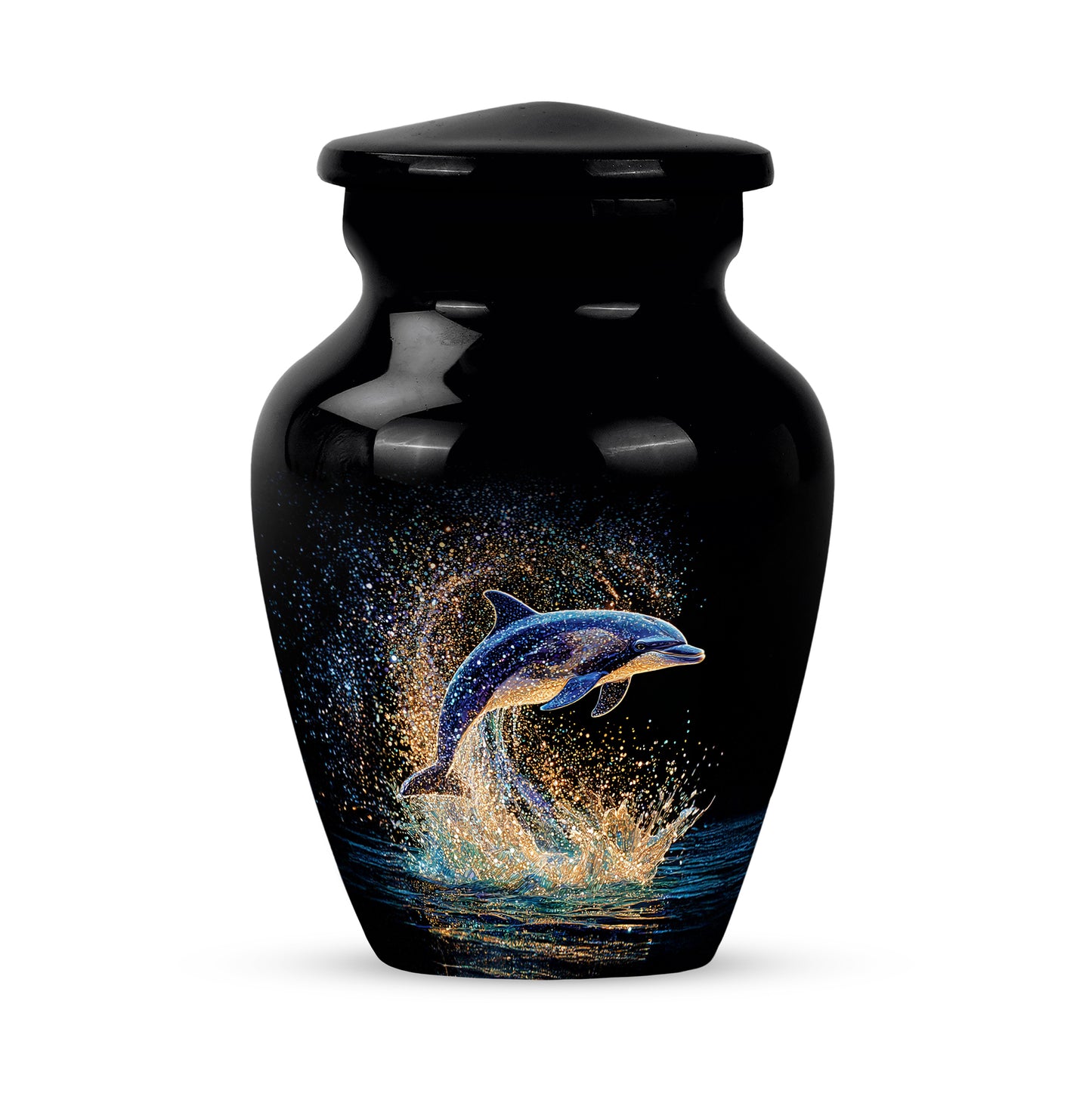 Resplendent Black Dolphin Cremation Urn for Ashes - 10-inch, 200 cu in - Yatskia