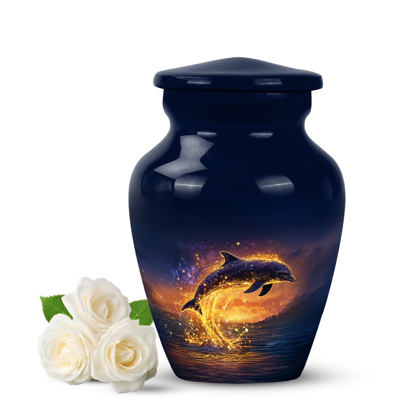 Personalized Dolphin Cremation Urns - Eminent Blue 10-inch, 200 cu in - Yatskia