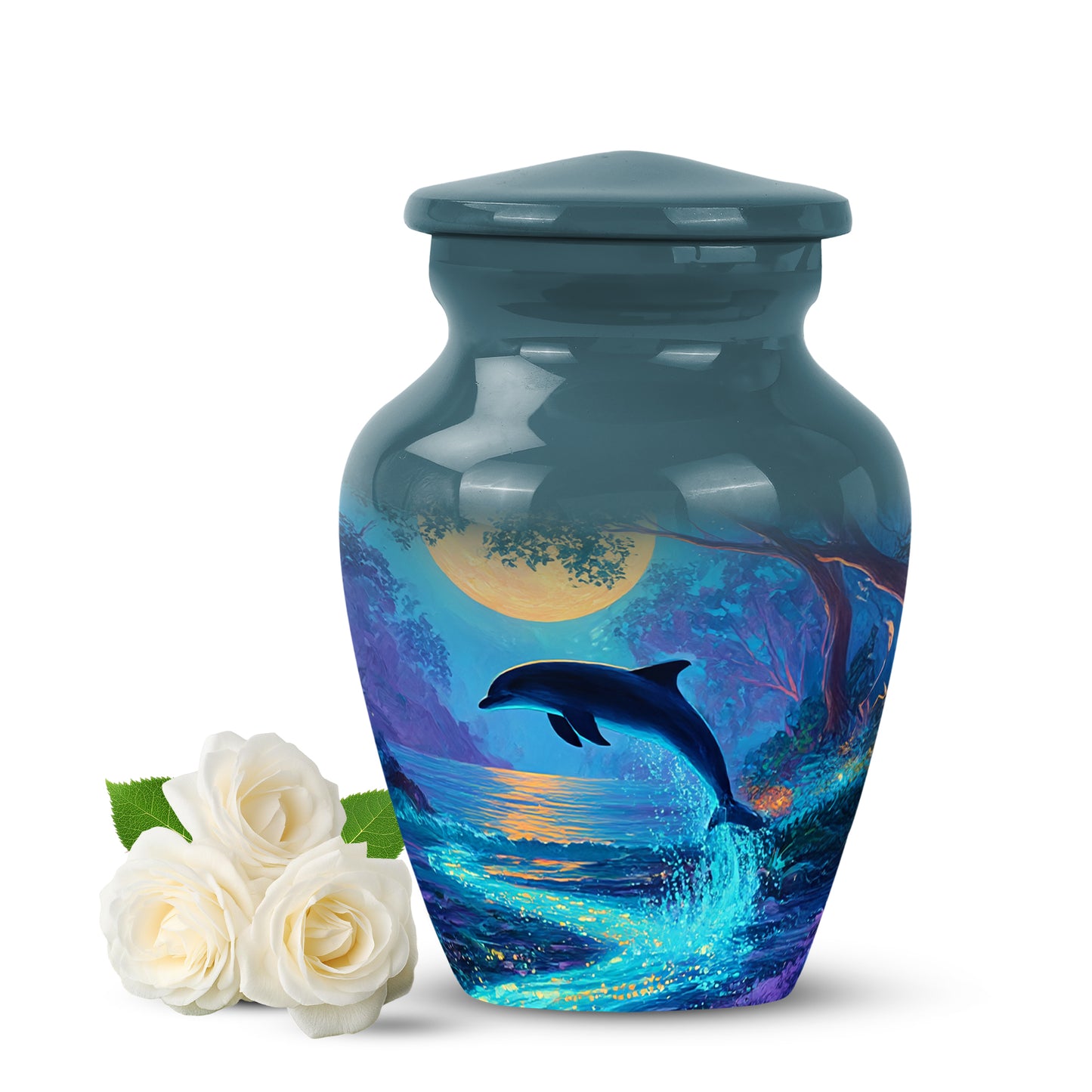 Personalized Teal Sovereign Dolphin Cremation Urns for Human Ashes - 10-inch, 200 cu in - Yatskia