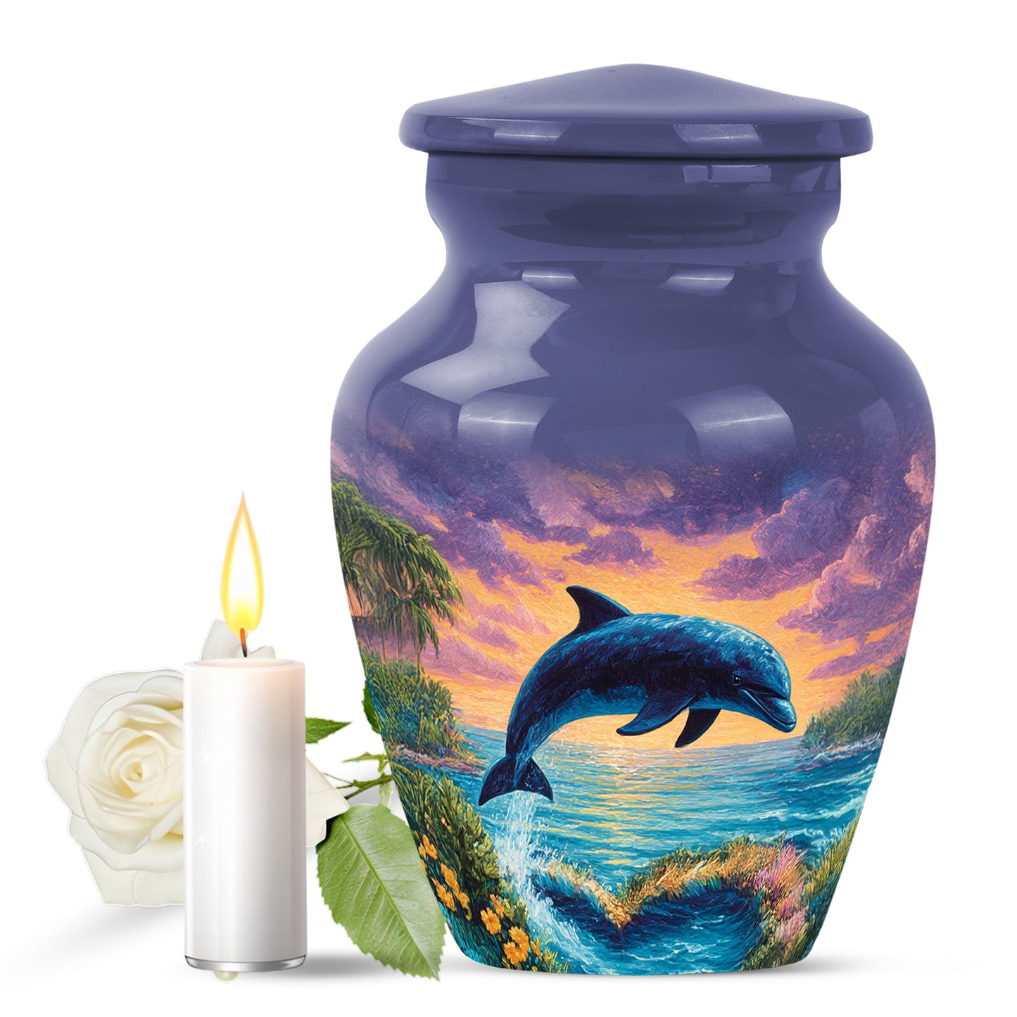 Graceful Blue Dolphin Sanctuary Urn for Human Ashes - 10-inch, 200 cu in - Yatskia