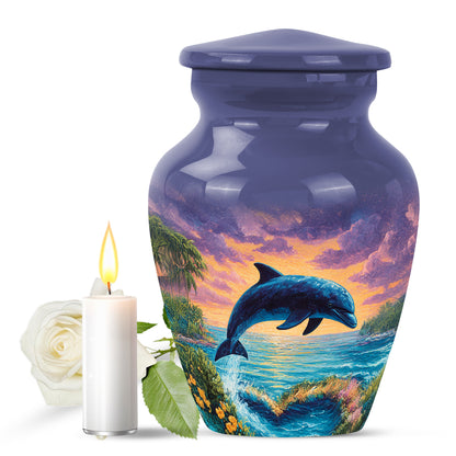 Graceful Blue Dolphin Sanctuary Urn for Human Ashes - 10-inch, 200 cu in - Yatskia