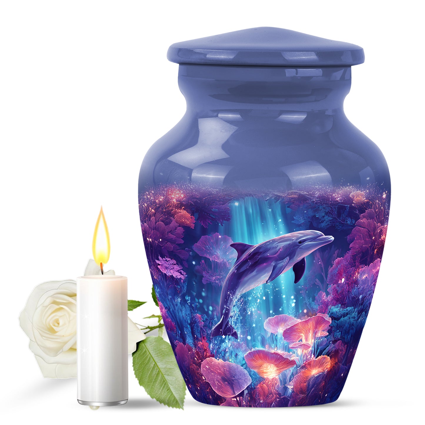 Personalized Eternal Dolphin Cremation Urns - Blue 10-inch, 200 cu in - Yatskia