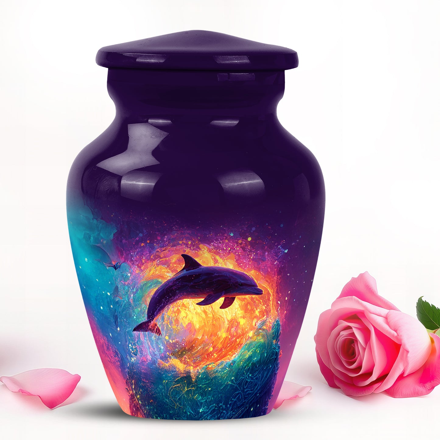 Personalized Purple Heavenly Dolphin Cremation Urns for Human Ashes - 10-inch, 200 cu in - Yatskia