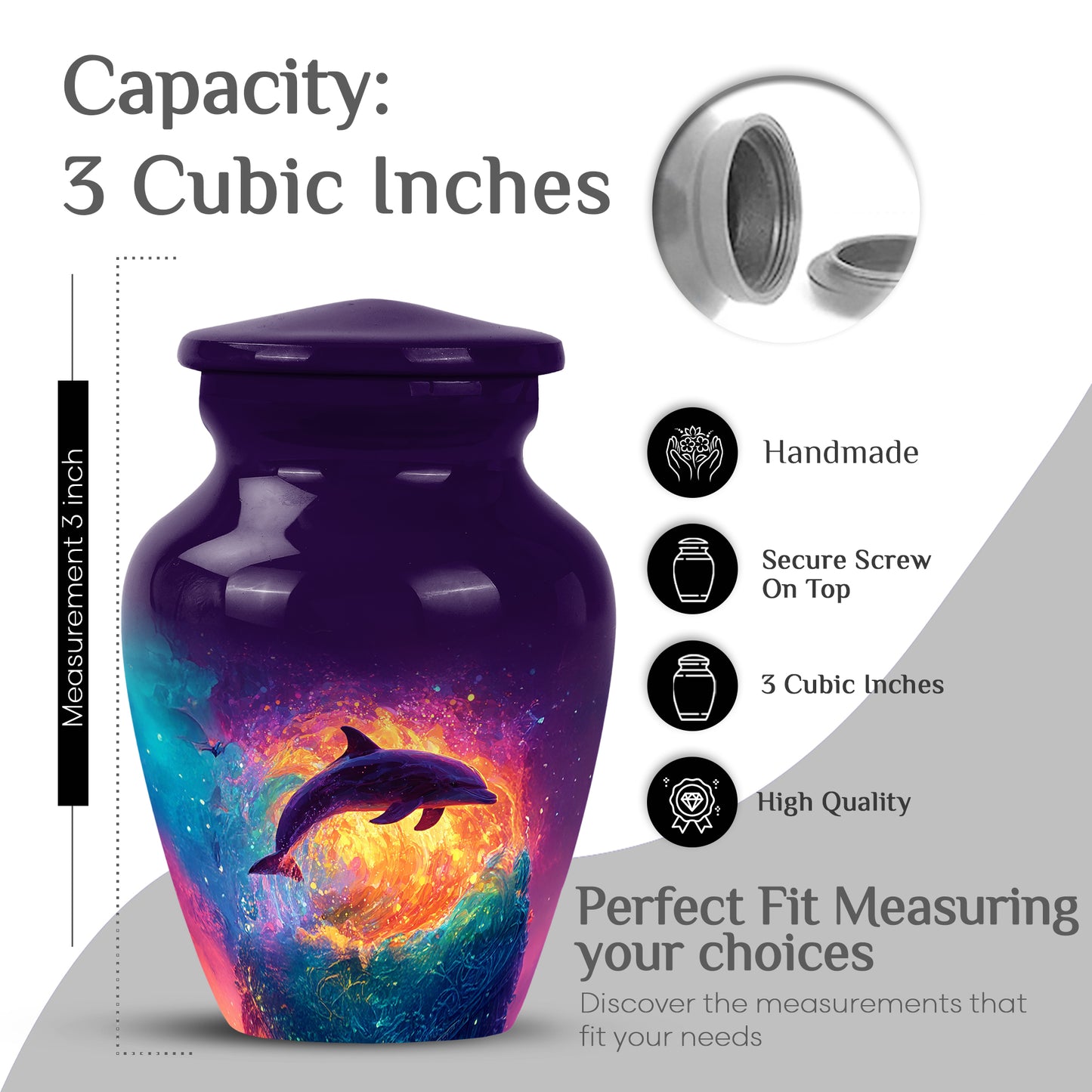 Royal Purple Dolphin Cremation Urn close-up of engraving and surface detail - traditional dolphin engraving with hand-polished finish - mini keepsake memorial for portion of cremation ashes