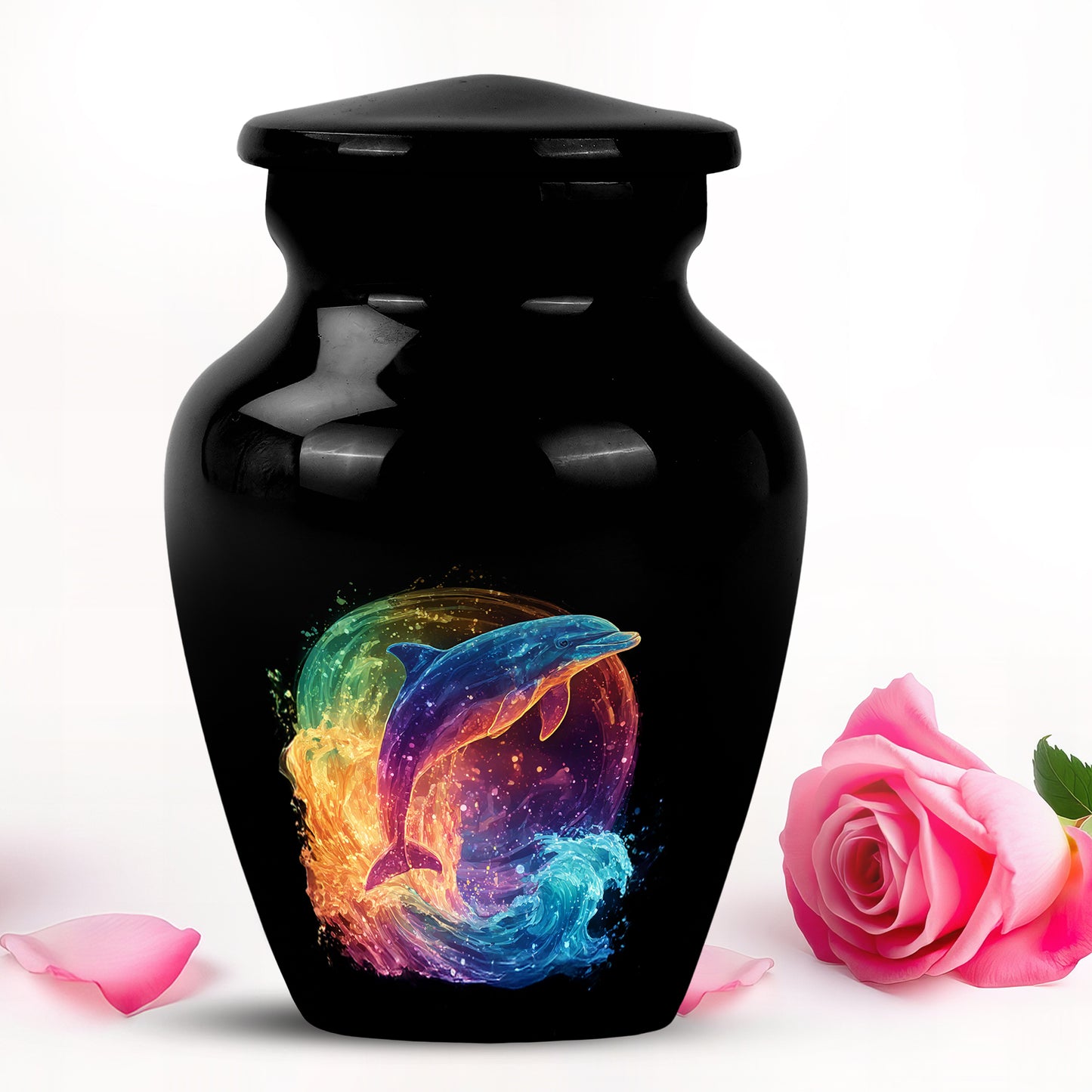 Ethereal Dolphin Memorial Cremation Urns - Black 10-inch, 200 cu in - Yatskia