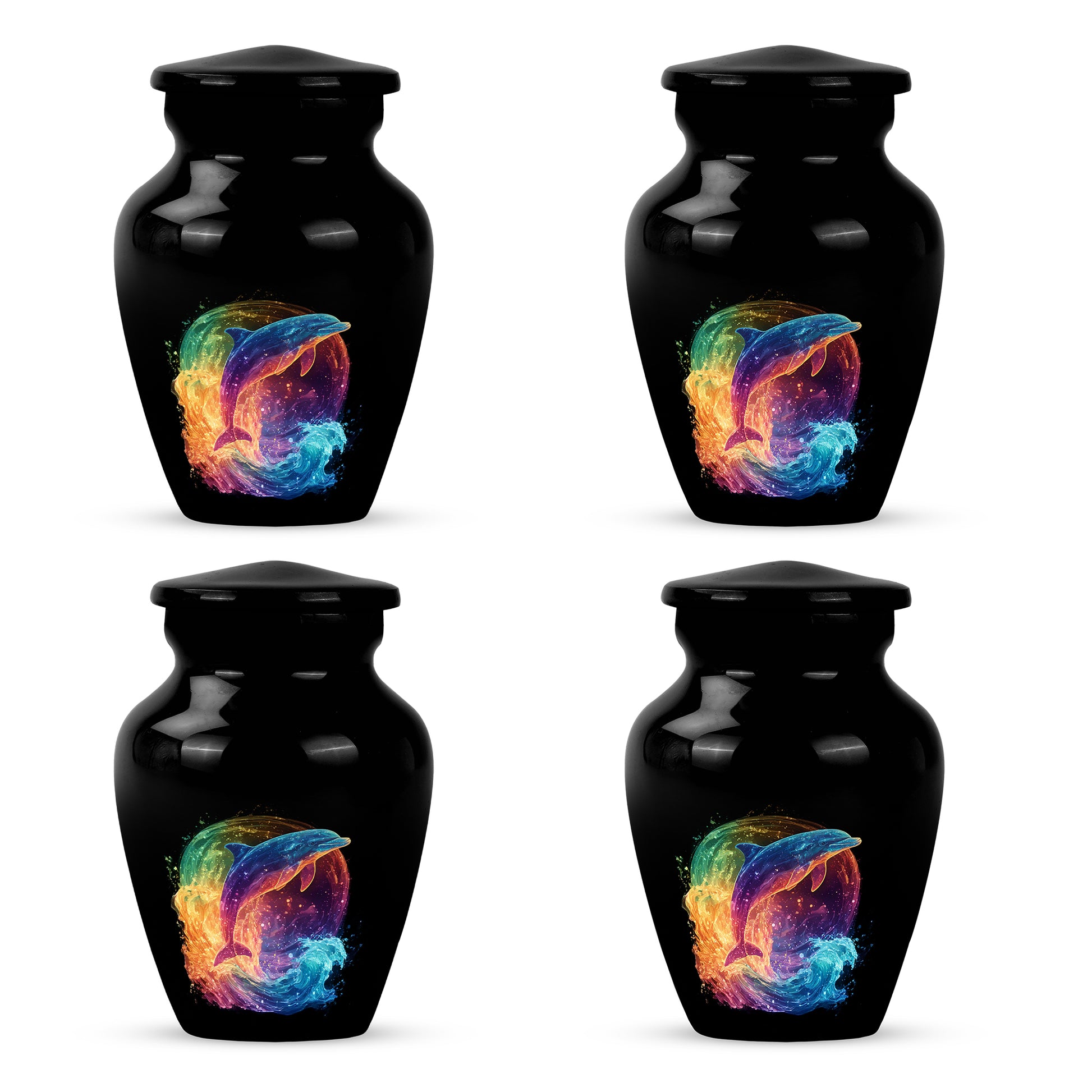 Charcoal Black Dolphin Cremation Urn side profile showing urn shape - traditional dolphin engraving with hand-polished finish - 10 inch aluminum urn for cremated remains