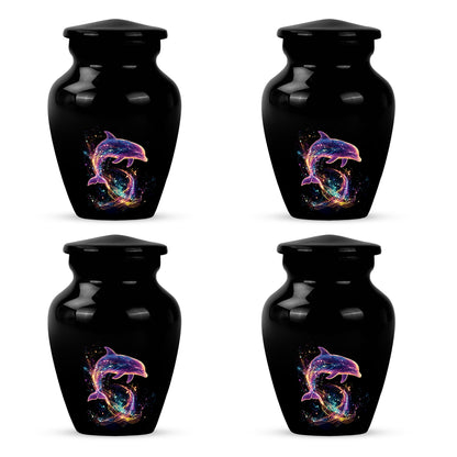 Midnight Black Dolphin Cremation Urn side profile showing urn shape - traditional dolphin engraving with hand-polished finish - 10 inch aluminum urn for cremated remains