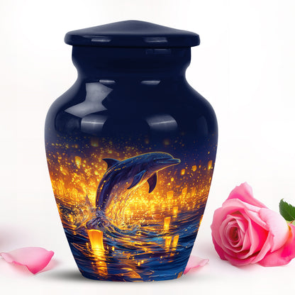 Blue Beloved Dolphin Cremation Urns for Human Ashes - 10-inch, 200 cu in - Yatskia
