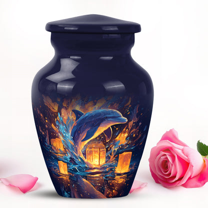 Blue Serene Dolphin Memorial Urn for Ashes - 10-inch, 200 cu in - Yatskia