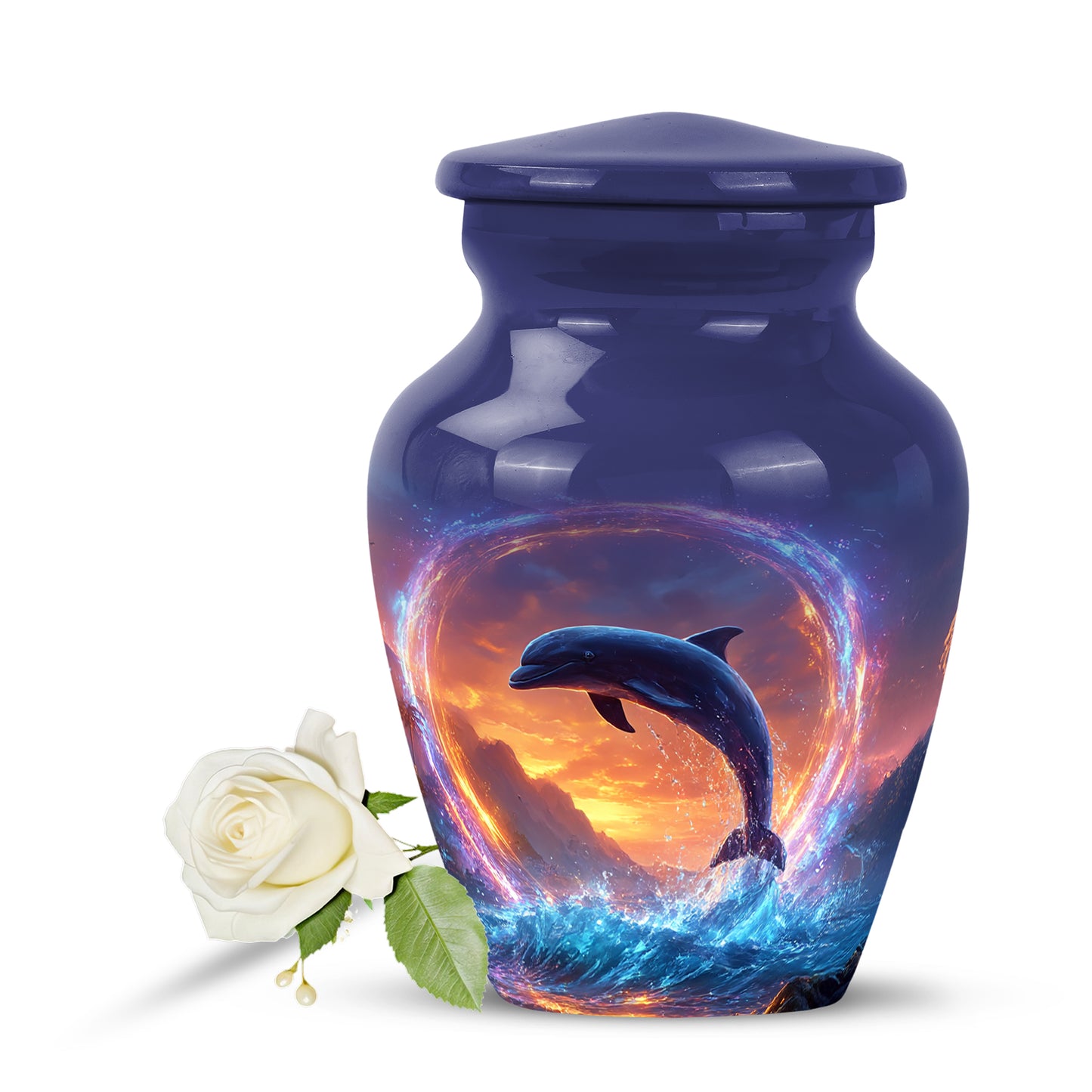 Personalized Dolphin Cremation Urns - Tranquil Blue 10-inch, 200 cu in - Yatskia