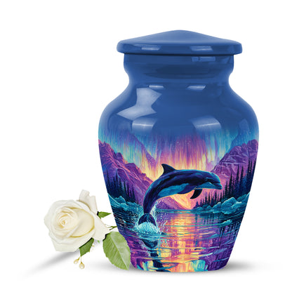 Personalized Dolphin Cremation Urns - Wondrous Blue 10-inch, 200 cu in - Yatskia