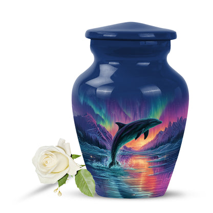 Personalized Blue Steadfast Dolphin Cremation Urns for Human Ashes - 10-inch, 200 cu in - Yatskia