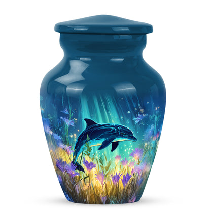 Personalized Dolphin Cremation Urns - Eminent Blue 10-inch, 200 cu in - Yatskia