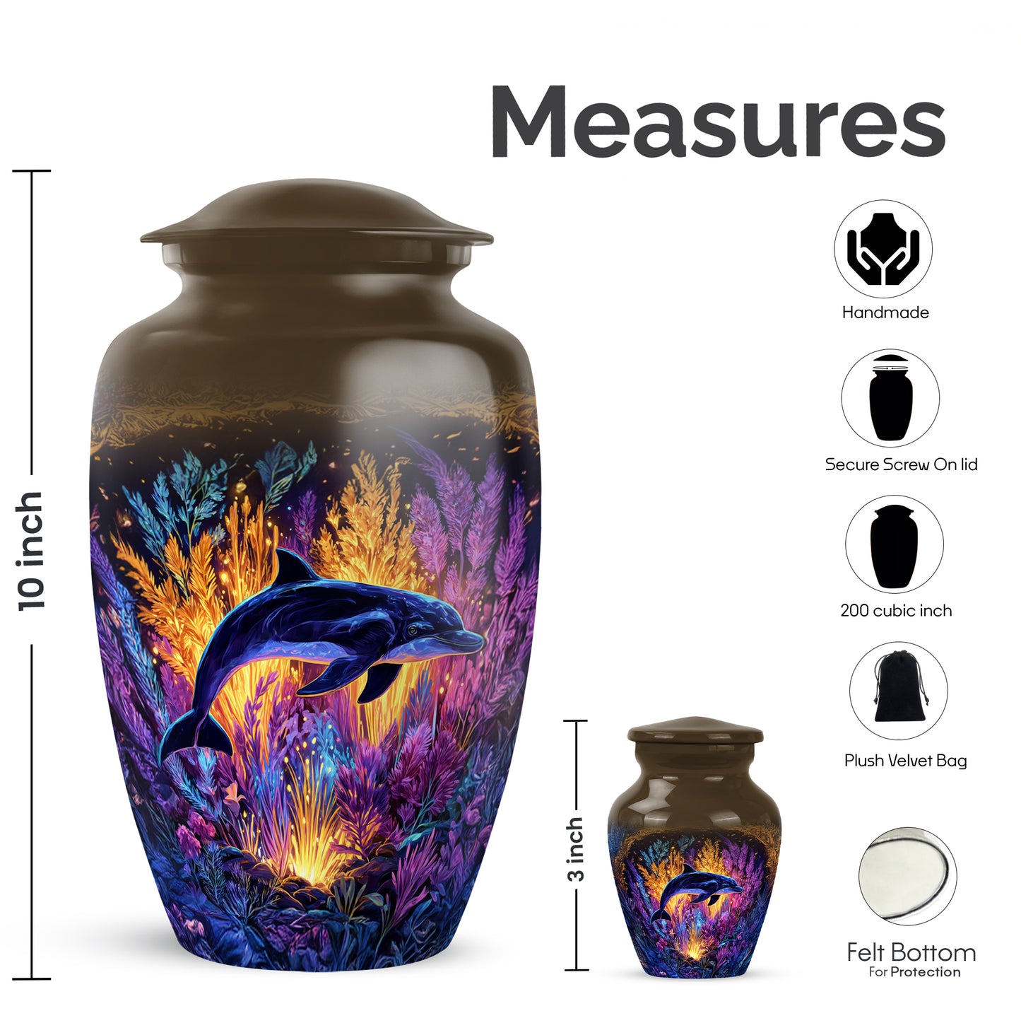 Amber Gold Dolphin Cremation Urn close-up of engraving and surface detail - timeless dolphin motif etched into premium metal - mini keepsake memorial for portion of cremation ashes