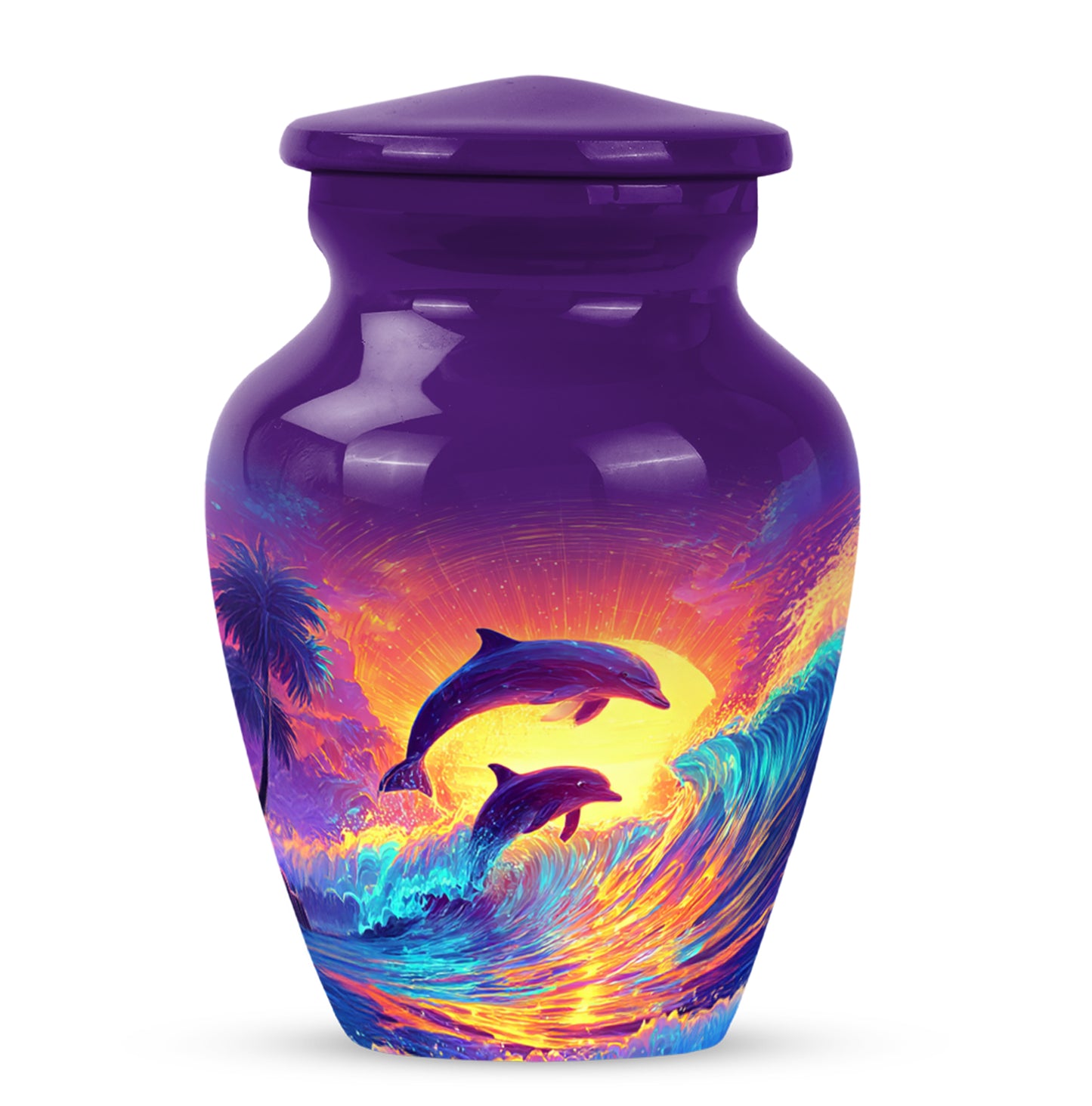 Graceful Purple Dolphin Remembrance Urn for Human Ashes - 10-inch, 200 cu in - Yatskia