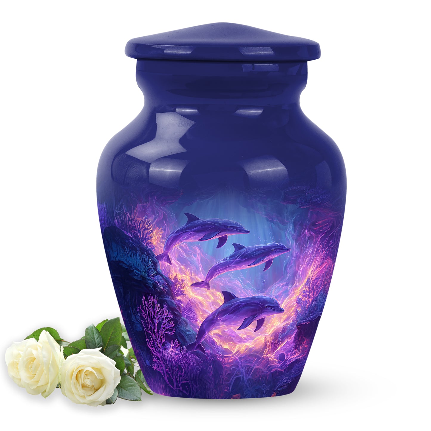 Personalized Dolphin Cremation Urns - Eminent Blue 10-inch, 200 cu in - Yatskia