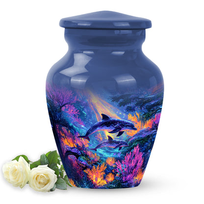Stunning Blue Dolphin Devotion Urn for Human Ashes - 10-inch, 200 cu in - Yatskia