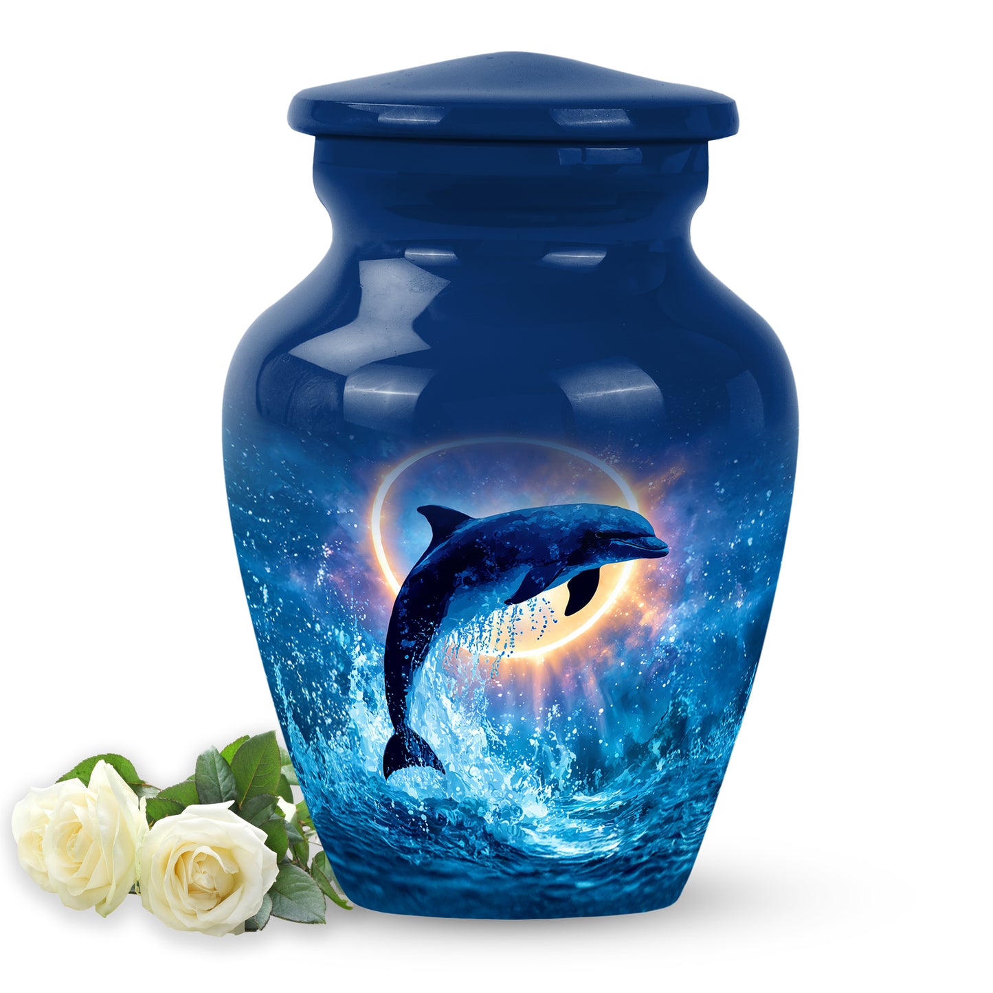 Blue Dolphin Blessing Cremation Urns for Human Ashes - 10-inch, 200 cu in - Yatskia