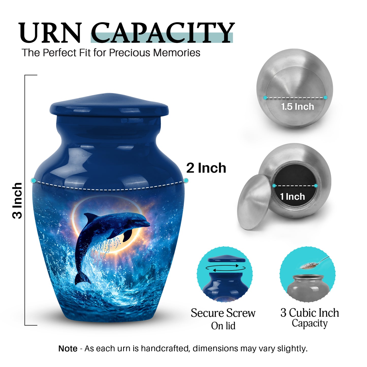 Steel Blue Dolphin Cremation Urn close-up of engraving and surface detail - traditional dolphin engraving with hand-polished finish - mini keepsake memorial for portion of cremation ashes