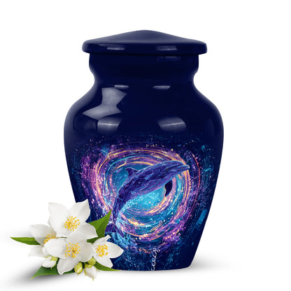 Timeless Blue Dolphin Cremation Urn for Ashes - 10-inch, 200 cu in - Yatskia