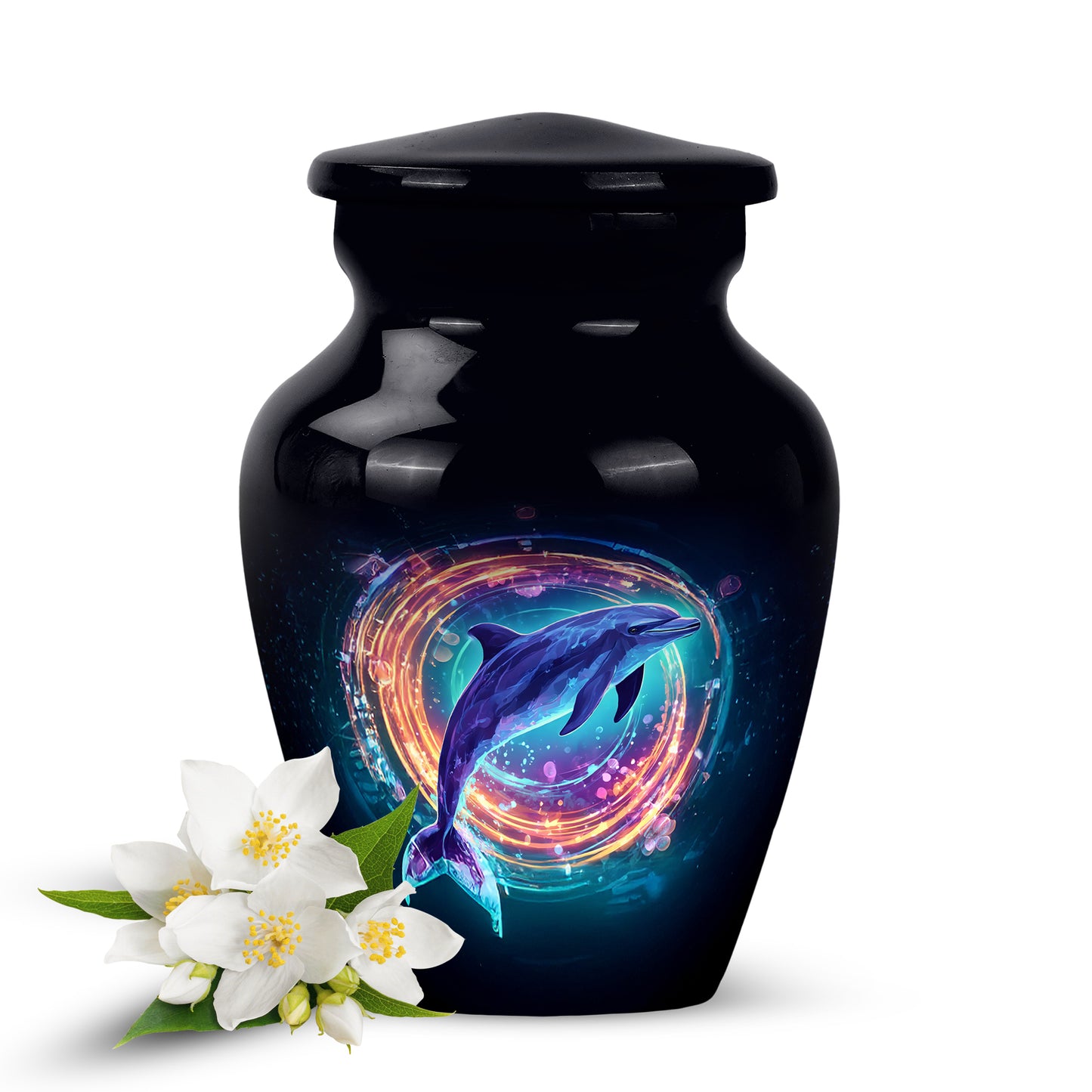 Black Serene Dolphin Memorial Urn for Ashes - 10-inch, 200 cu in - Yatskia