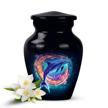 Black Serene Dolphin Memorial Urn for Ashes - 10-inch, 200 cu in - Yatskia