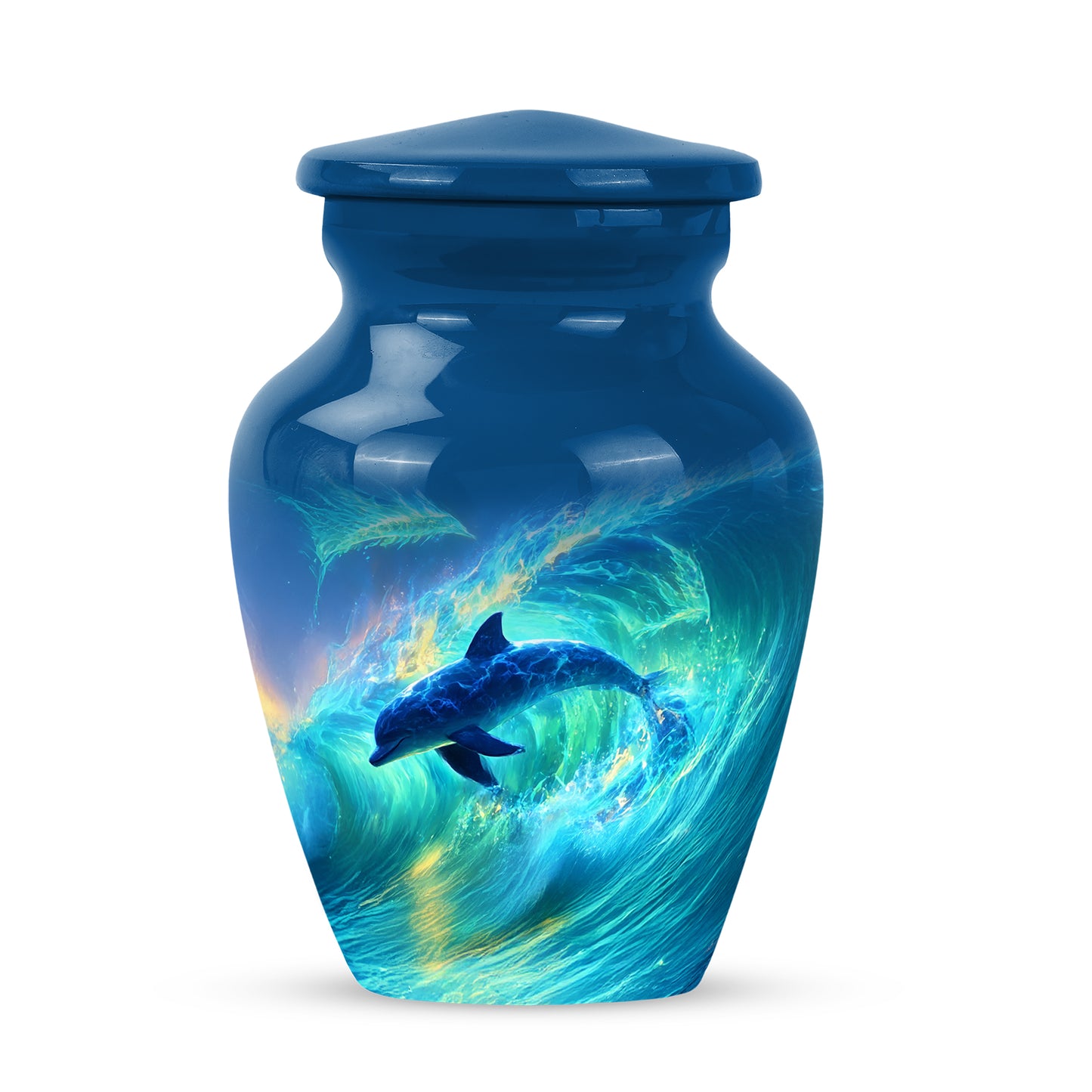 Resplendent Blue Dolphin Cremation Urn for Ashes - 10-inch, 200 cu in - Yatskia