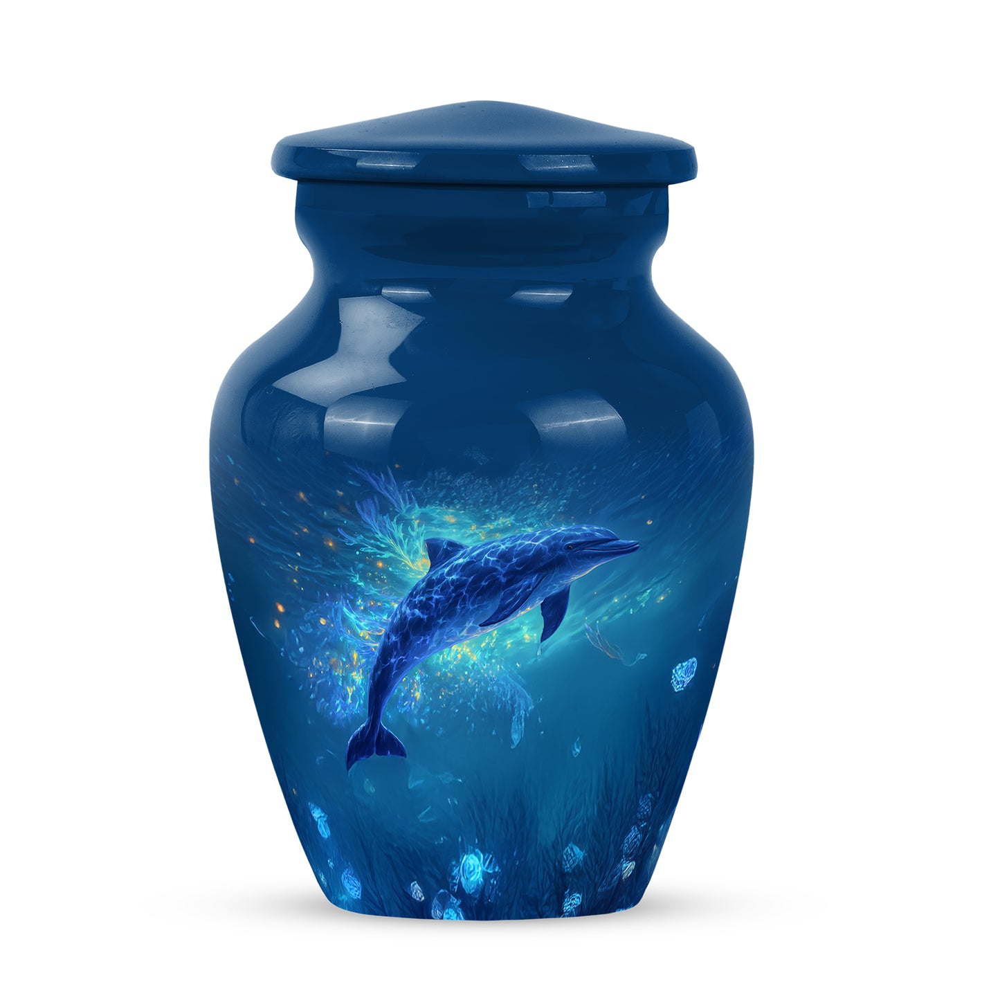 Distinguished Blue Dolphin Cremation Urn for Ashes - 10-inch, 200 cu in - Yatskia