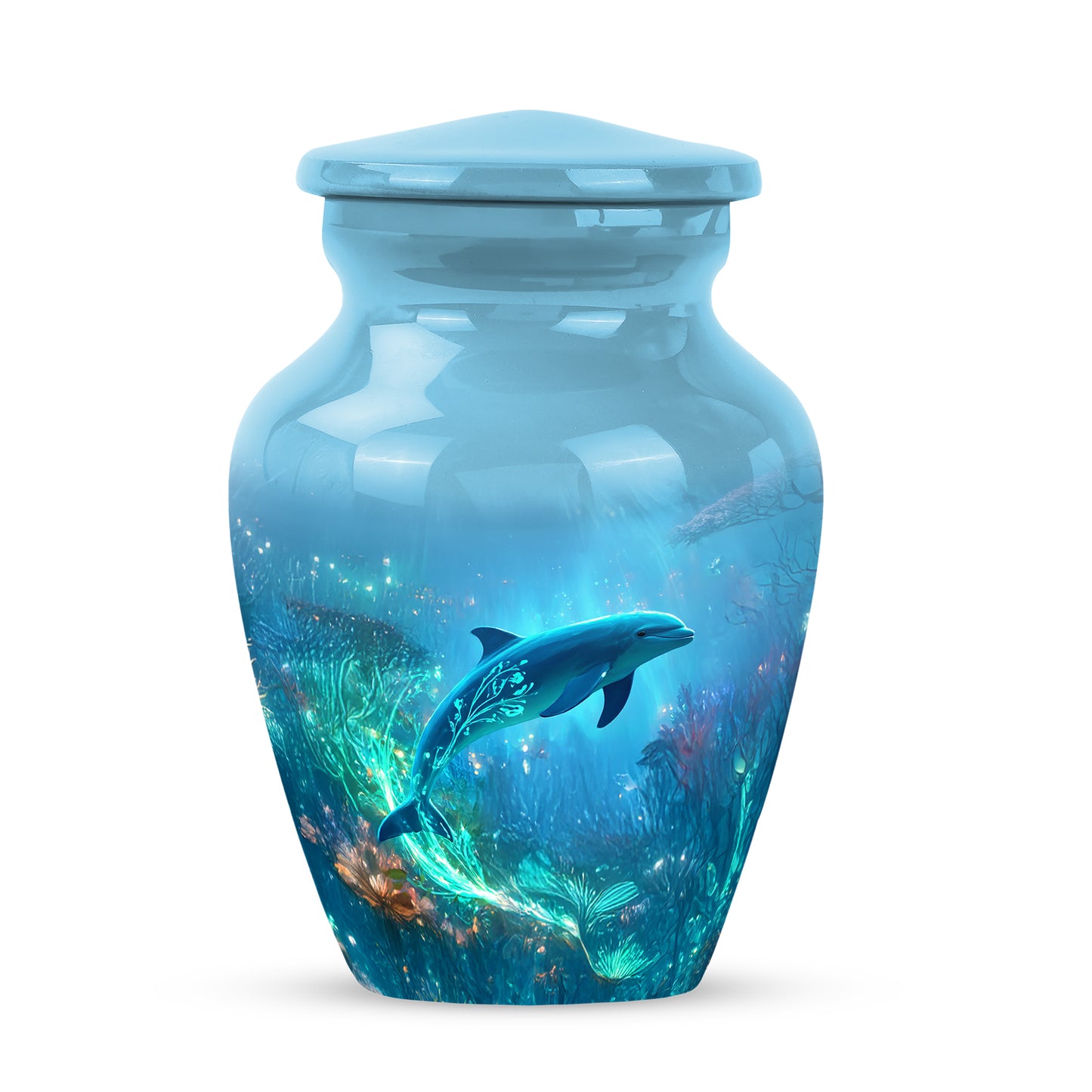 Resplendent Blue Dolphin Cremation Urn for Ashes - 10-inch, 200 cu in - Yatskia