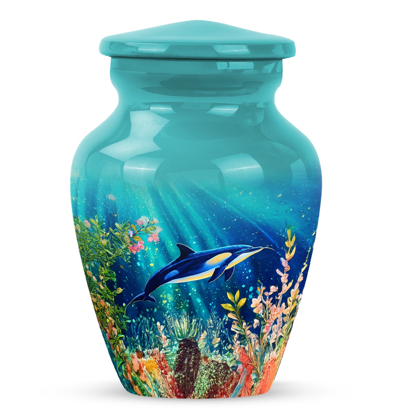 Resplendent Teal Dolphin Cremation Urn for Ashes - 10-inch, 200 cu in - Yatskia