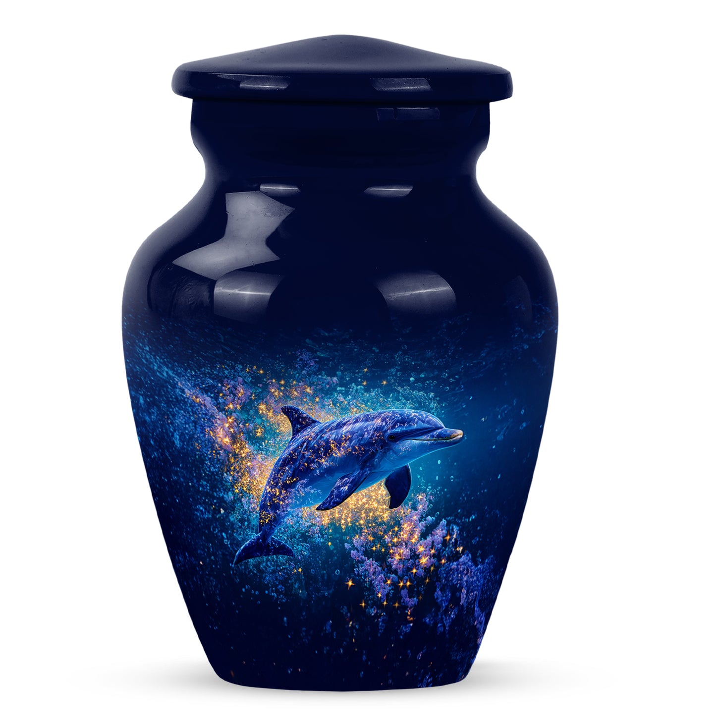 Blue Venerable Dolphin Cremation Urns for Human Ashes - 10-inch, 200 cu in - Yatskia