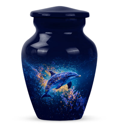 Blue Venerable Dolphin Cremation Urns for Human Ashes - 10-inch, 200 cu in - Yatskia