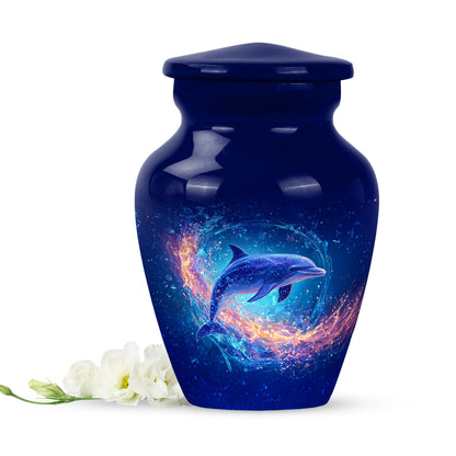 Blue Resounding Dolphin Memorial Urn for Ashes - 10-inch, 200 cu in - Yatskia