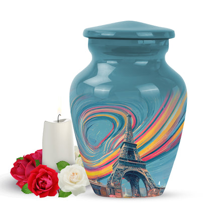 Radiant Eiffel Tower Memorial Cremation Urns - Teal 10-inch, 200 cu in - Yatskia