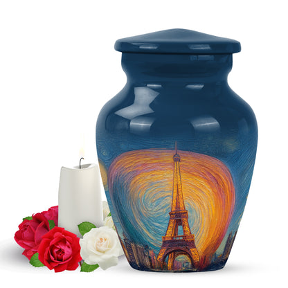 Personalized Elegant Eiffel Tower Cremation Urns - Blue 10-inch, 200 cu in - Yatskia