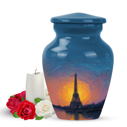 Regal Eiffel Tower Memorial Cremation Urns - Blue 10-inch, 200 cu in - Yatskia