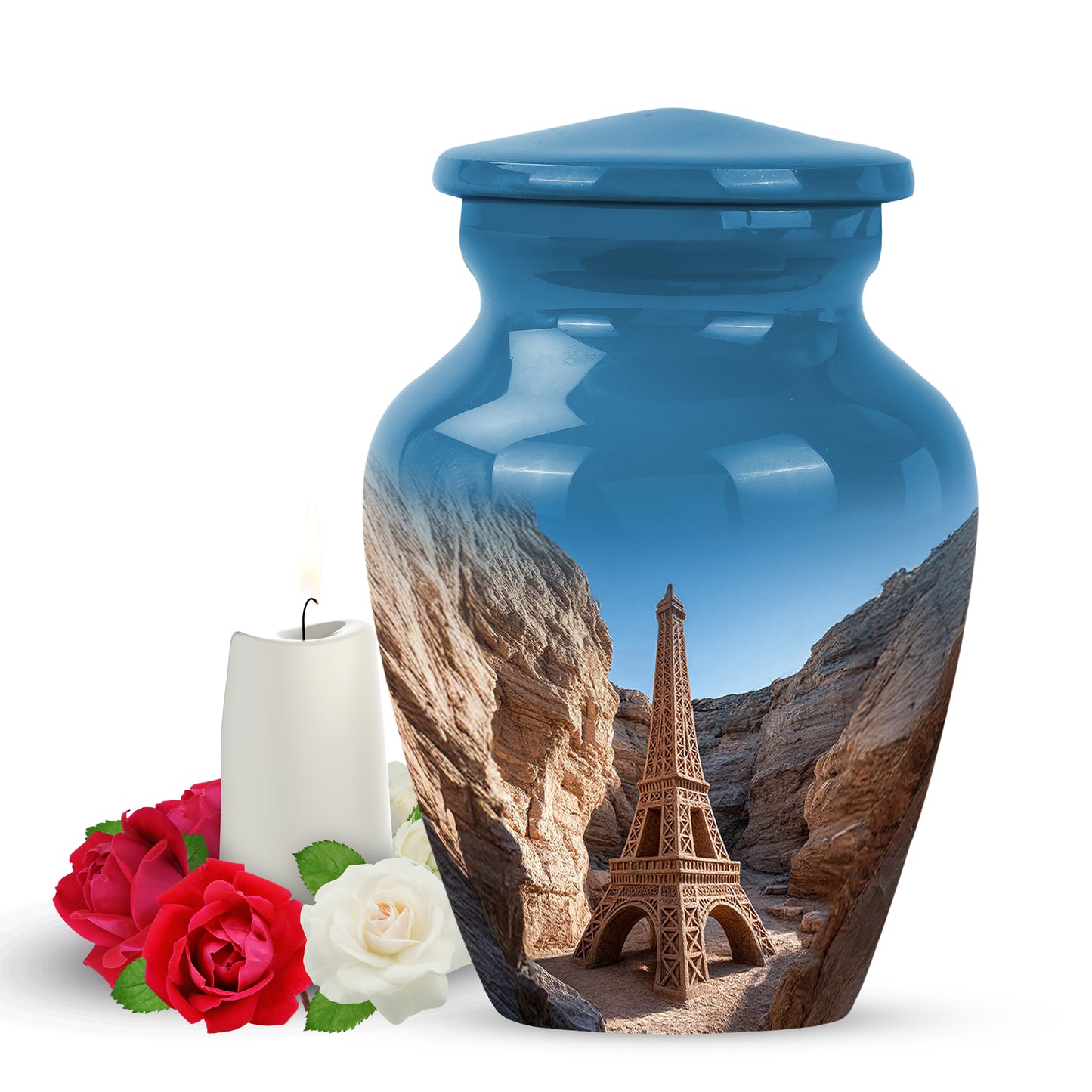 Remarkable Eiffel Tower Memorial Cremation Urns - Blue 10-inch, 200 cu in - Yatskia