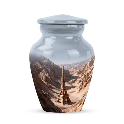 Silver Resounding Eiffel Tower Memorial Urn for Ashes - 10-inch, 200 cu in - Yatskia
