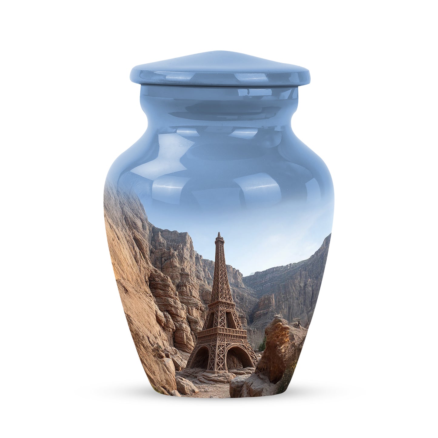 Lustrous Eiffel Tower Cremation Urns for Human Ashes - Blue 10-inch - Yatskia
