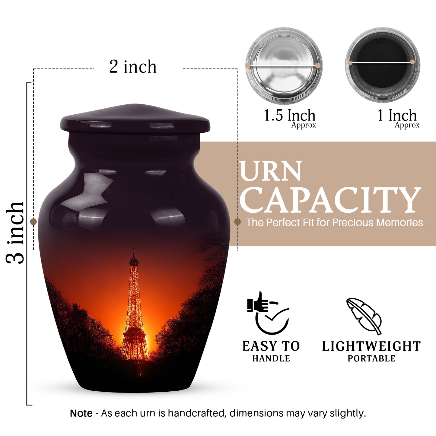 Soft Pink Eiffel Tower Cremation Urn close-up of engraving and surface detail - traditional eiffel tower engraving with hand-polished finish - mini keepsake memorial for portion of cremation ashes