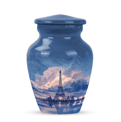 Blue Stately Eiffel Tower Cremation Urns for Human Ashes - 10-inch, 200 cu in - Yatskia