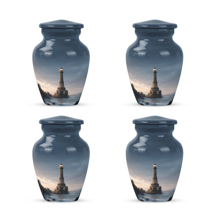 Sky Blue Eiffel Tower Cremation Urn side profile showing urn shape - timeless eiffel tower motif etched into premium metal - 10 inch aluminum urn for cremated remains