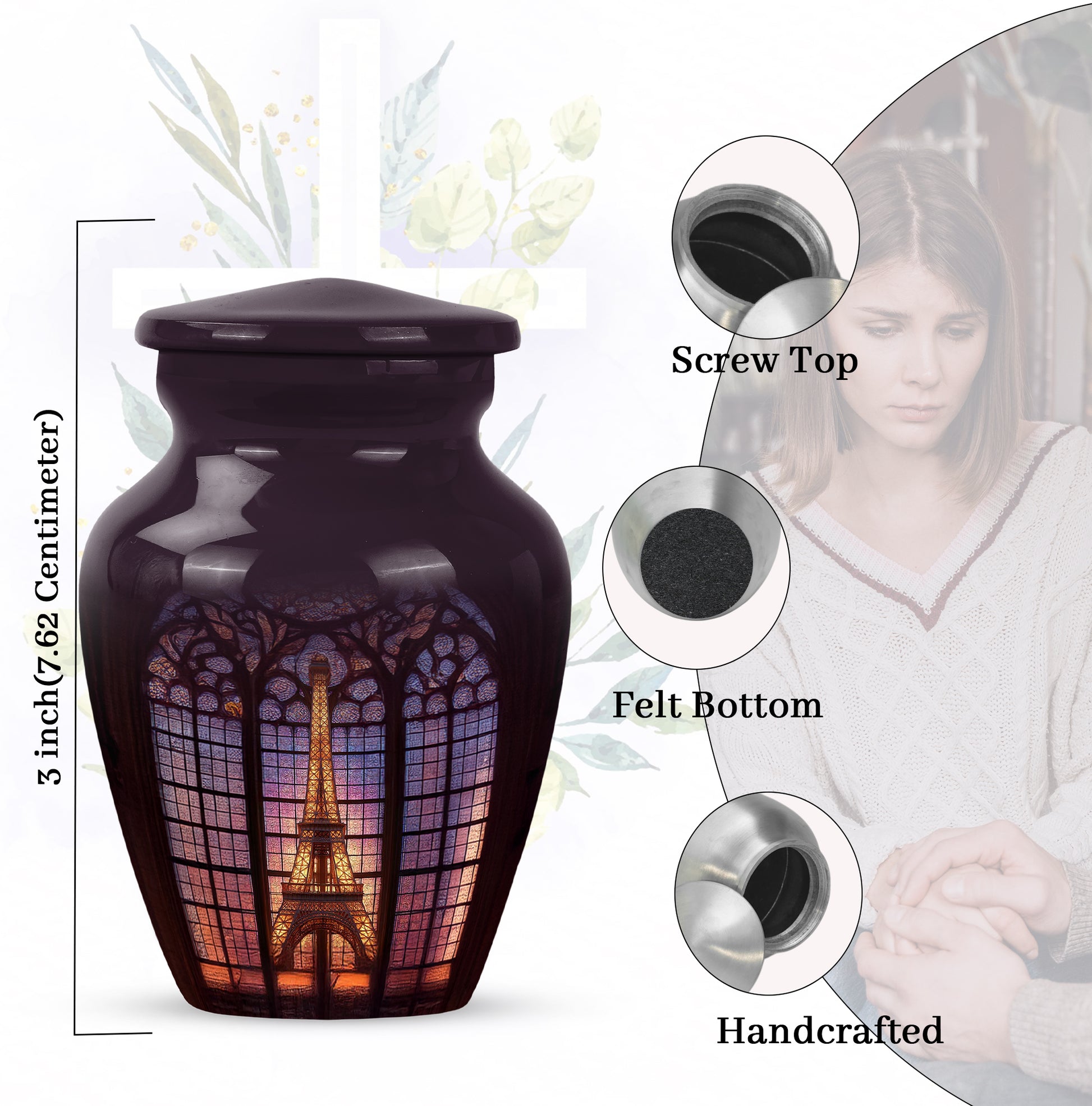 Ebony Eiffel Tower Cremation Urn close-up of engraving and surface detail - timeless eiffel tower motif etched into premium metal - mini keepsake memorial for portion of cremation ashes