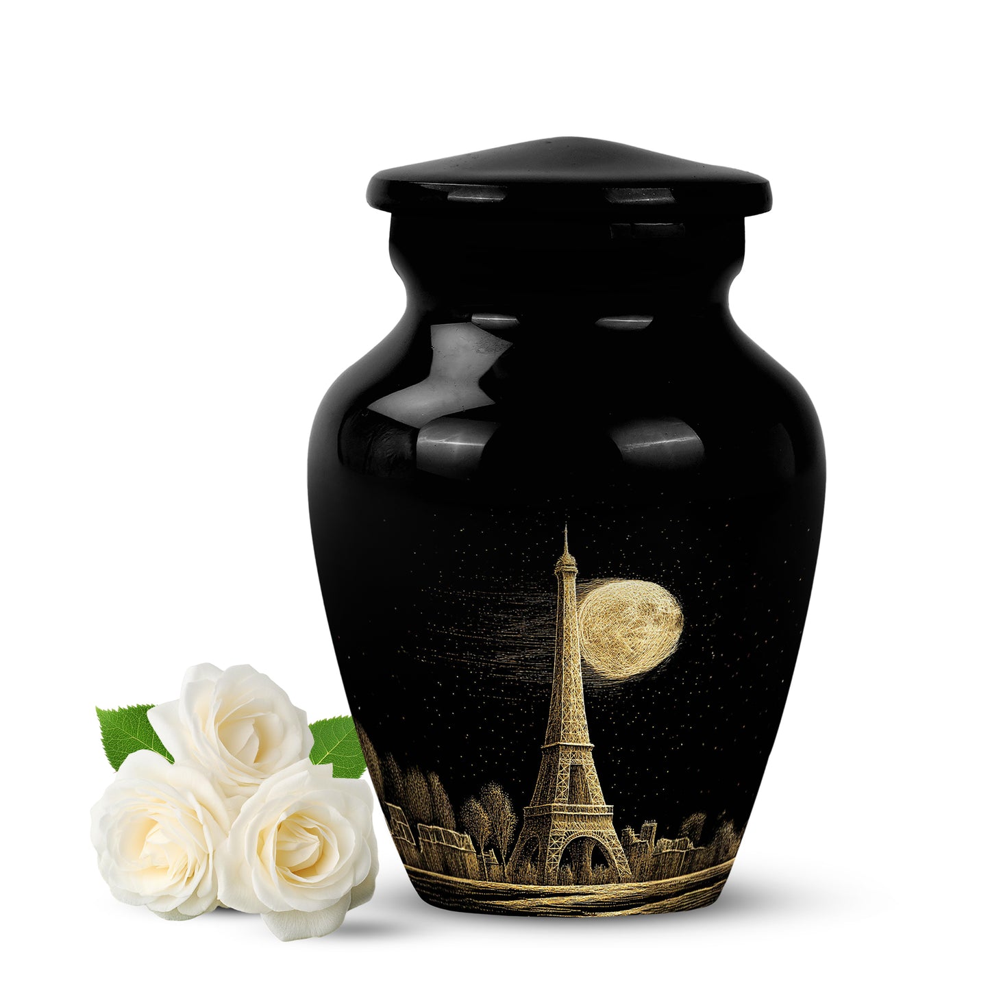 Personalized Eiffel Tower Cremation Urns - Wondrous Black 10-inch, 200 cu in - Yatskia