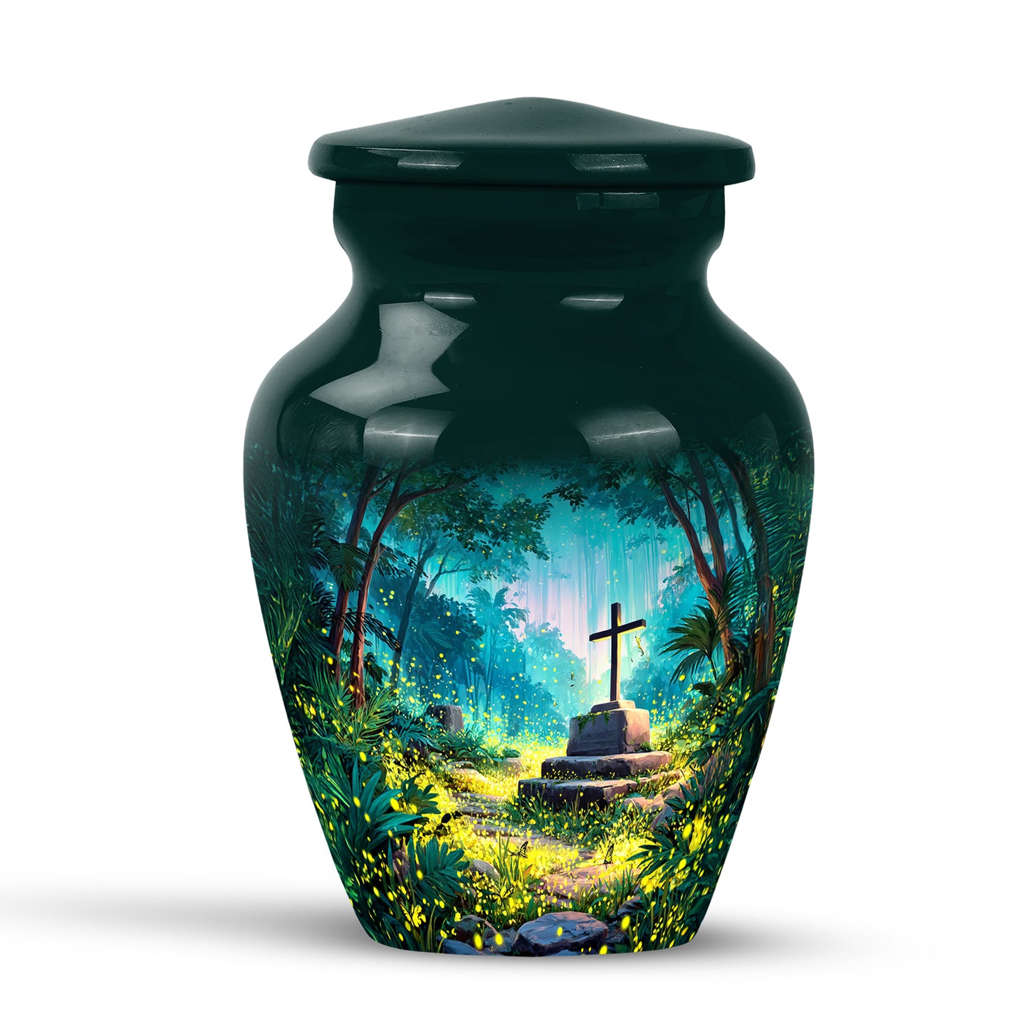 Personalized Teal Steadfast Cross Cremation Urns for Human Ashes - 10-inch, 200 cu in - Yatskia