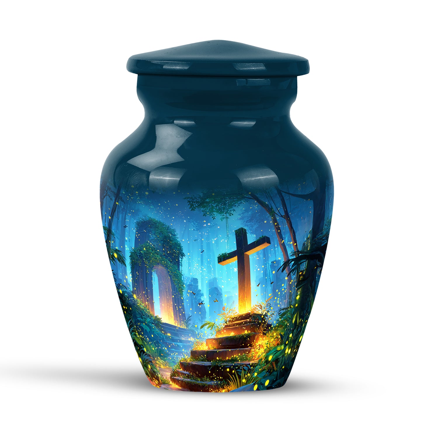 Distinguished Blue Cross Cremation Urn for Ashes - 10-inch, 200 cu in - Yatskia