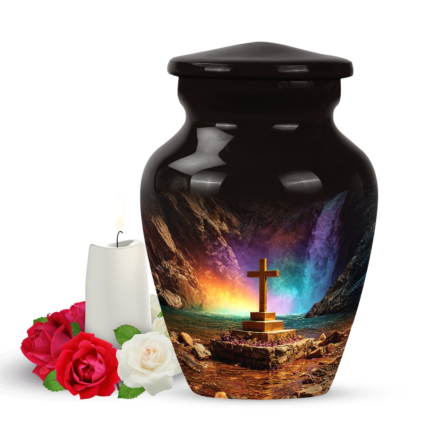 Black Cross Cremation Urns - Opulent Resting Place 10-inch, 200 cu in - Yatskia